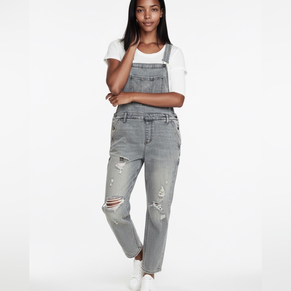 Wild Fable Denim‎ Overalls Women Medium Gray Good Distressed Relaxed Fit